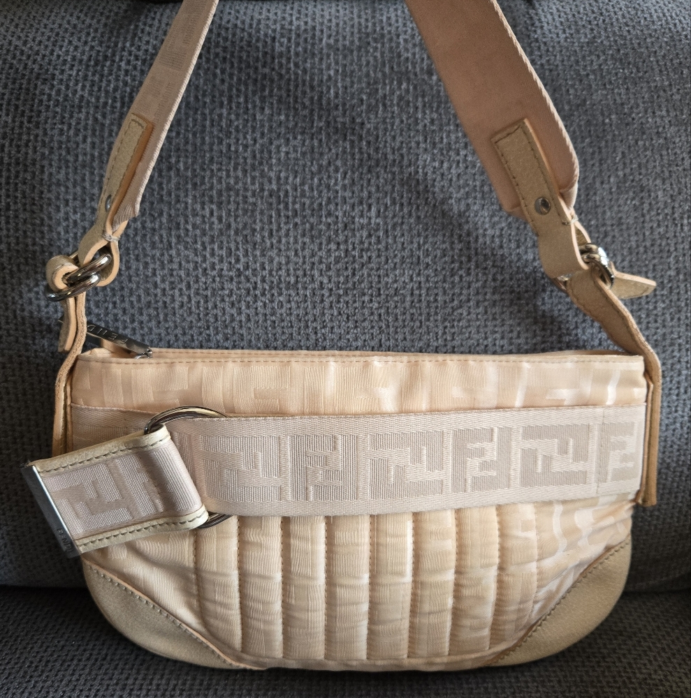 FENDI Zucca Canvas Shoulder Bag Blossom Pink Auth rd2256
